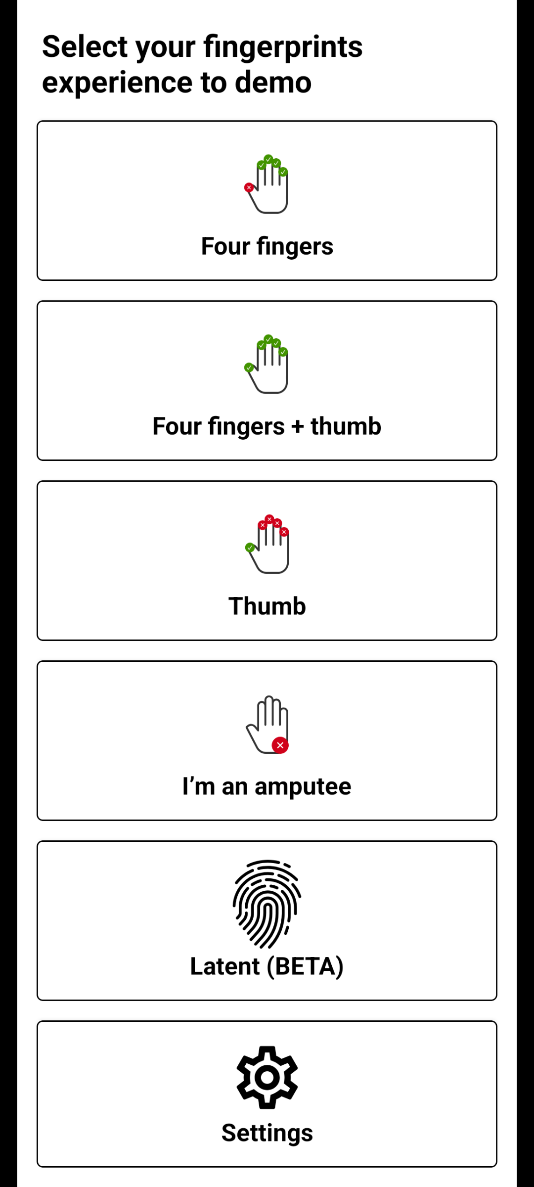 SampleAppIntGuide finger main screen