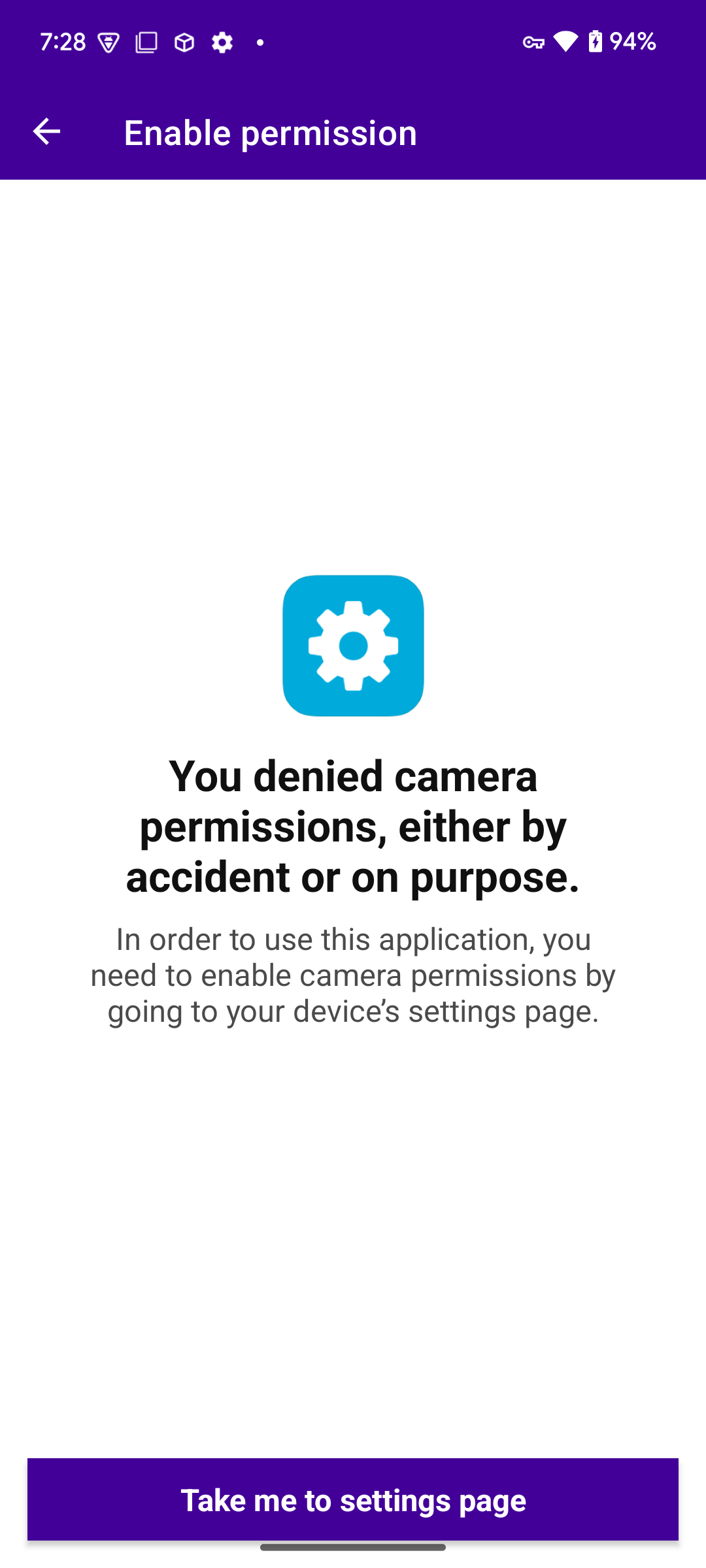 SampleAppIntGuide finger permission revoked screen