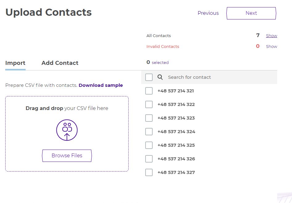 SMS Campaign Integration - Contacts List