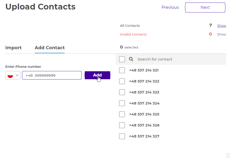 SMS Campaign Integration - Phone number manual upload